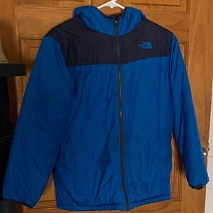 The North Face Royal Blue and Black Hooded Jacket reversable!